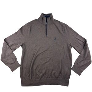 Nautica Navtech Sweater Men M Brown 1/4 Zip Mock Neck Cotton Blend Office Corp